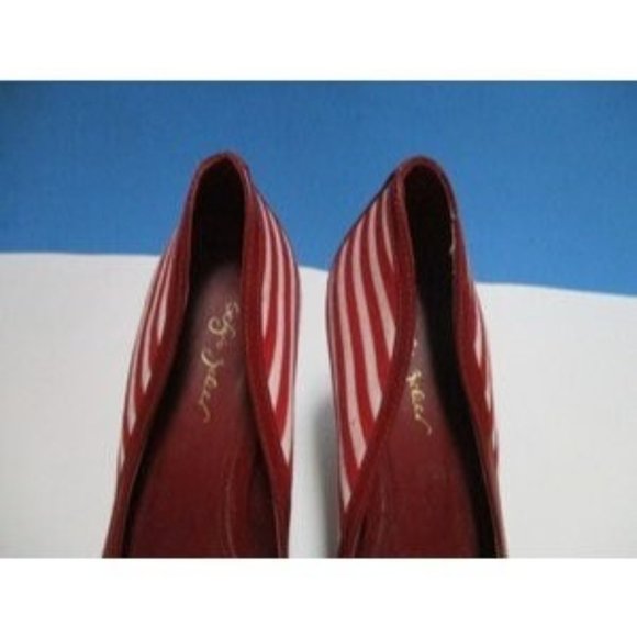 *Sergio Zelcer Vintage Red and White Striped Fabric Patent Peep Toe Pumps - Picture 9 of 10